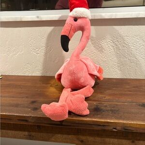 Festive Pink Flamingo Plush with Santa Hat